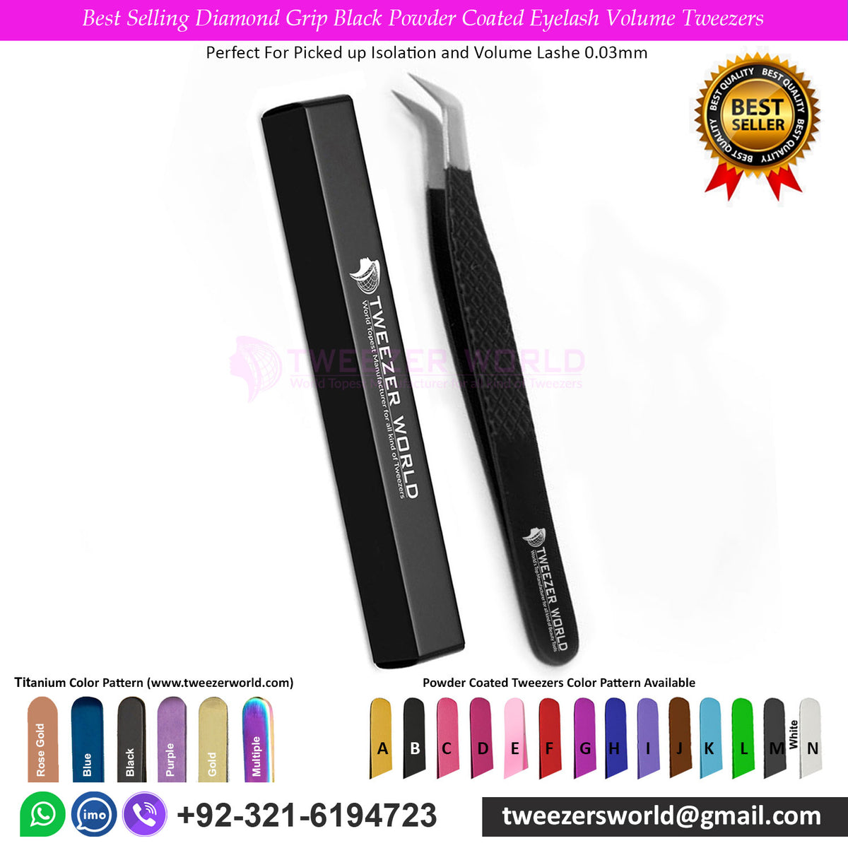 Best Selling Diamond Grip Black Powder Coated Eyelash Volume Tweezers