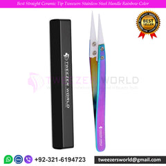 Best Straight Ceramic Tip Tweezers Stainless Steel Handle Rainbow Color