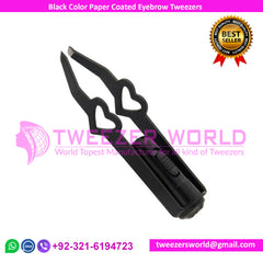 Paper Coated Eyebrow Black Tweezers With Stainless Steel Slanted tip