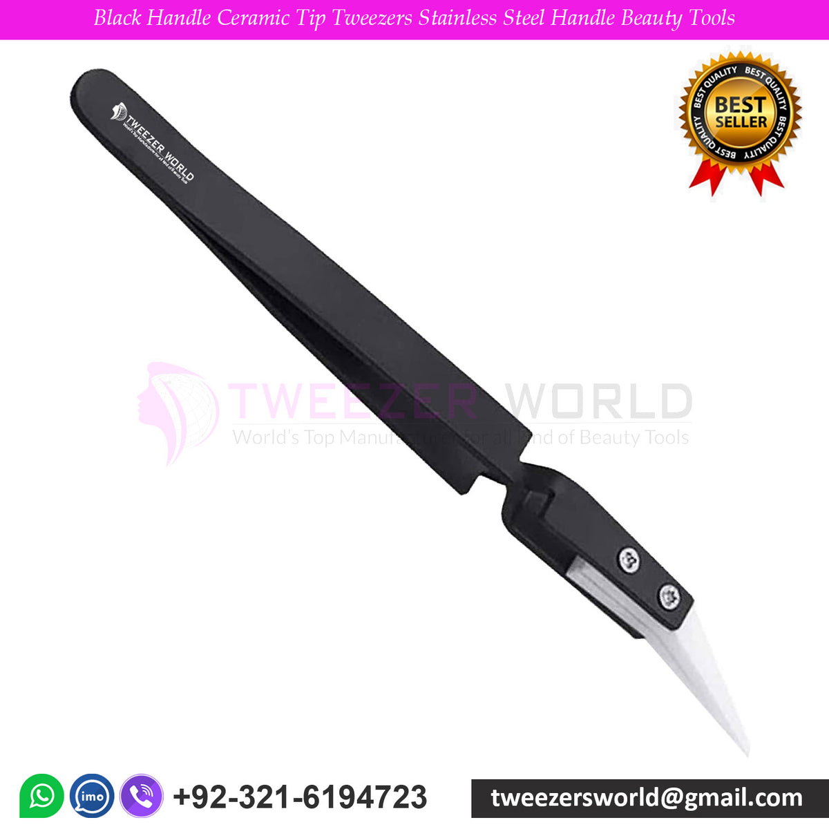 Black Handle Ceramic Tip Tweezers Stainless Steel Handle Beauty Tools