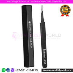 Black Straight Rounded Tip Tweezers Safe Nipper Hand Maintenance Tool