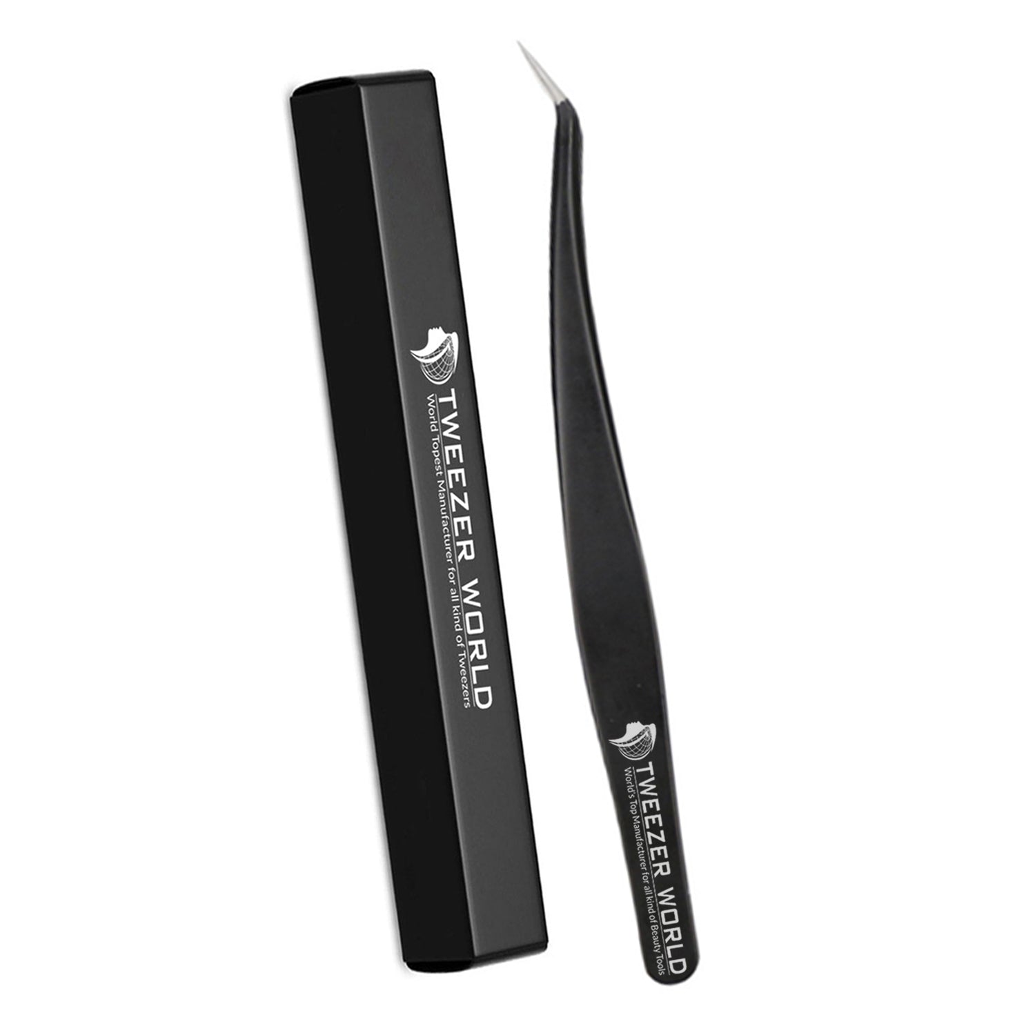 2pcs Isolation Black Handle Silver Tip Eyelash Extension Tweezers Set