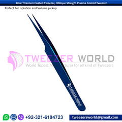 Blue Titanium Coated Tweezer, Oblique Straight Plasma Coated Tweezer