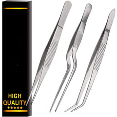 Kitchen Cooking Tweezers 3 Piece Set Stainless Steel Tweezer Precision Offset Tip