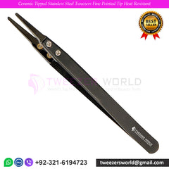 Ceramic Tipped Stainless Steel Tweezers Fine Pointed Tip Heat Resistant