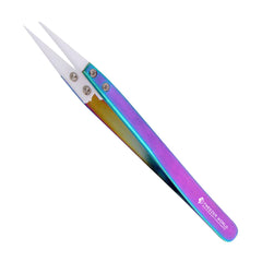 Best Straight Ceramic Tip Tweezers Stainless Steel Handle Rainbow Color