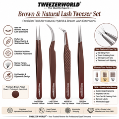 Brown & Natural Lash Private-Label Collection | OEM Lash Tweezers