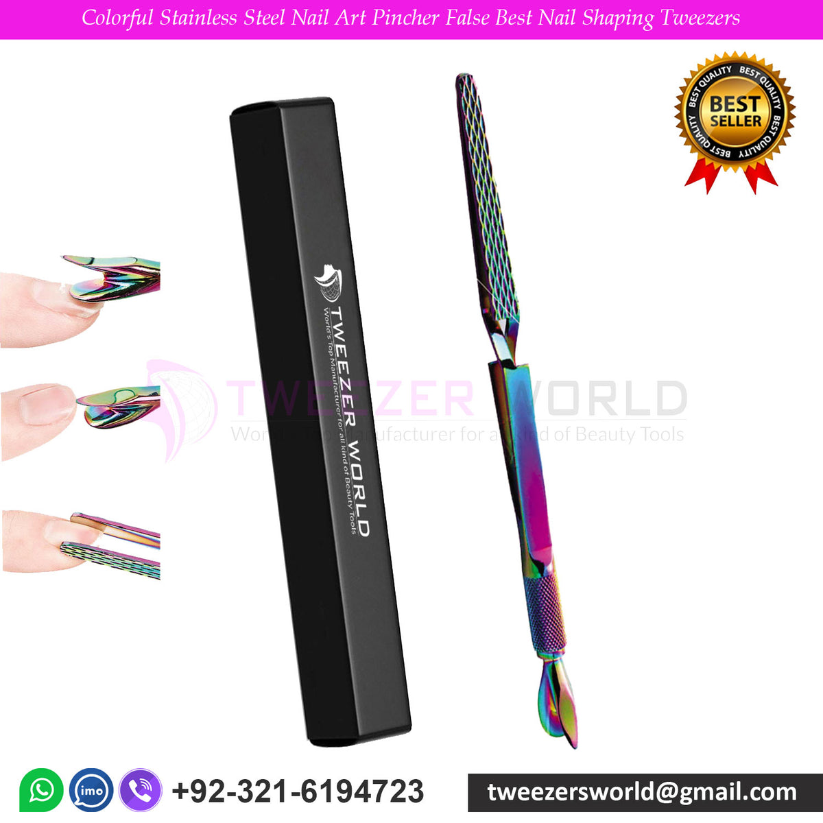 Colorful Stainless Steel Nail Art Pincher False Best Nail Shaping Tweezers