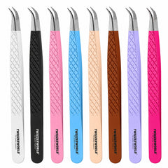 Curved Eyelash Tweezers Color and Silver Fiber Tip  | TWEEZER WORLD®