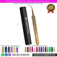 4pcs Diamond Grip Titanium Coated Gold Eyelash Extension Tweezers Set