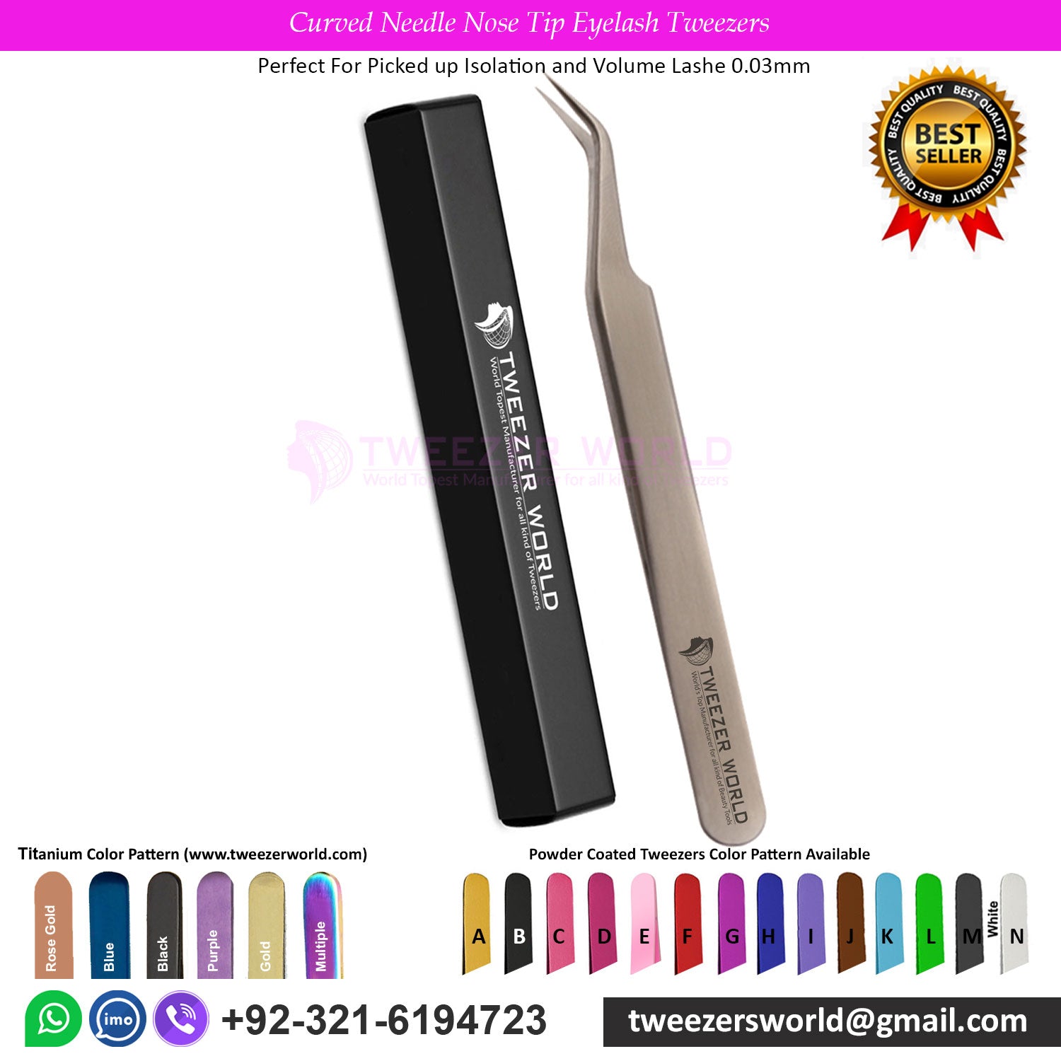 2pcs Curved Needle Nose Tip Eyelash Tweezers Set