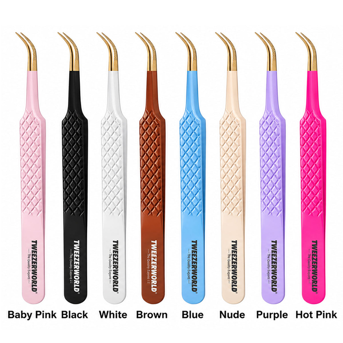 Curved Tweezers Lash Isolation Gold Fiber Tip Manufacturer by TWEEZER WORLD