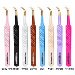 Curved Tweezers Lash Isolation Gold Fiber Tip Manufacturer by TWEEZER WORLD