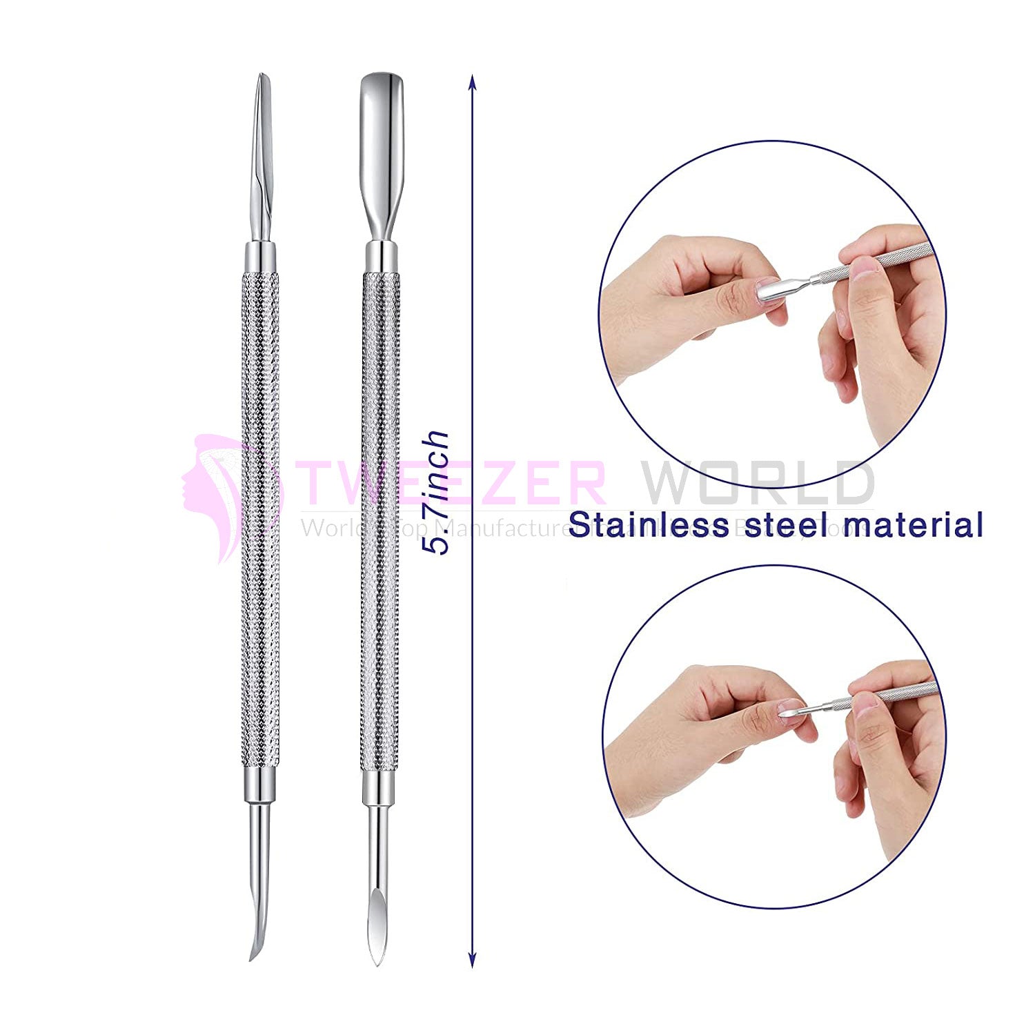 Professional 2Pcs Nail Pusher Tool Cuticle Pusher Nail Remover Tools