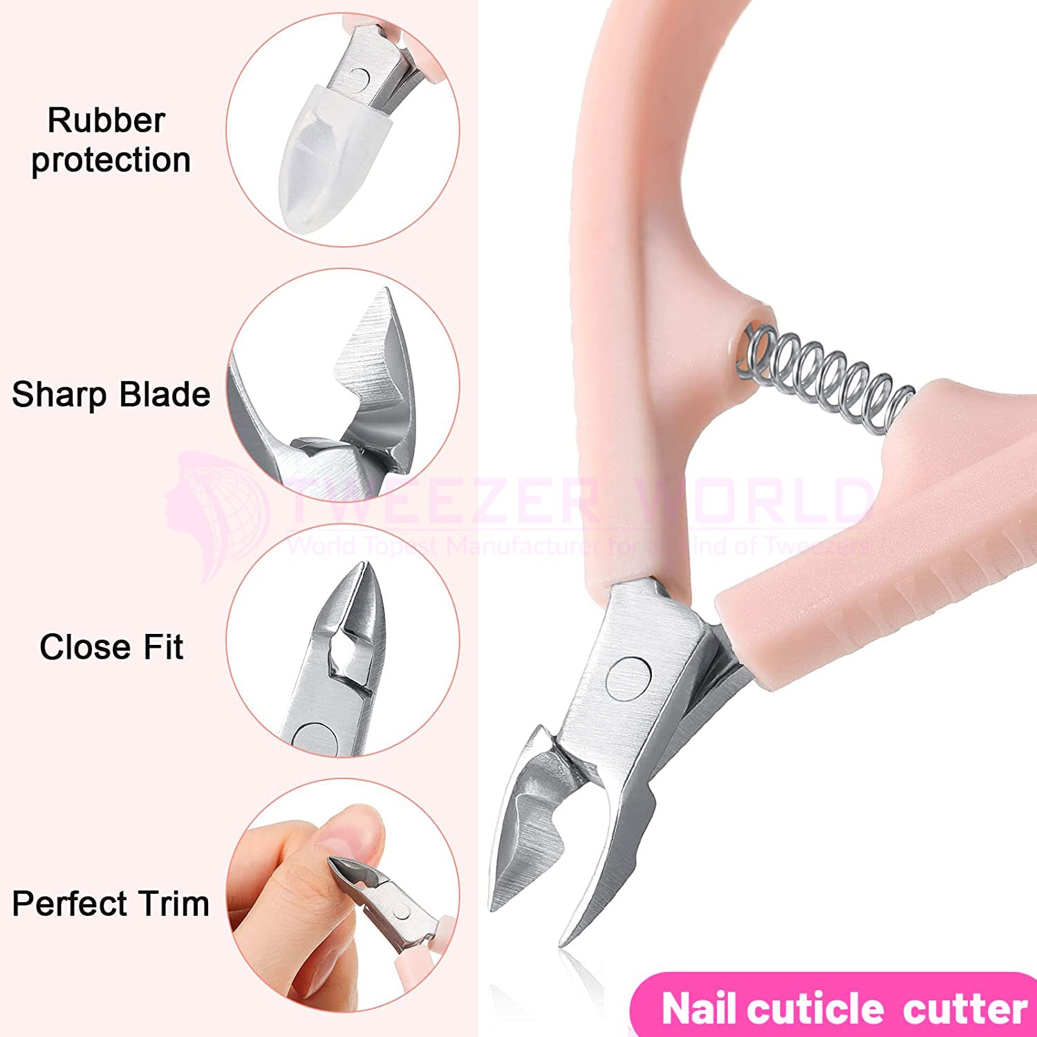 Cuticle Trimmer 2pcs Stainless Steel Nippers Pointed with Non Slip Handle