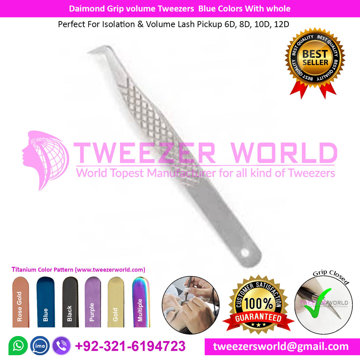 Diamond Grip volume lash Tweezers Rounded Boot With a hole on Tail