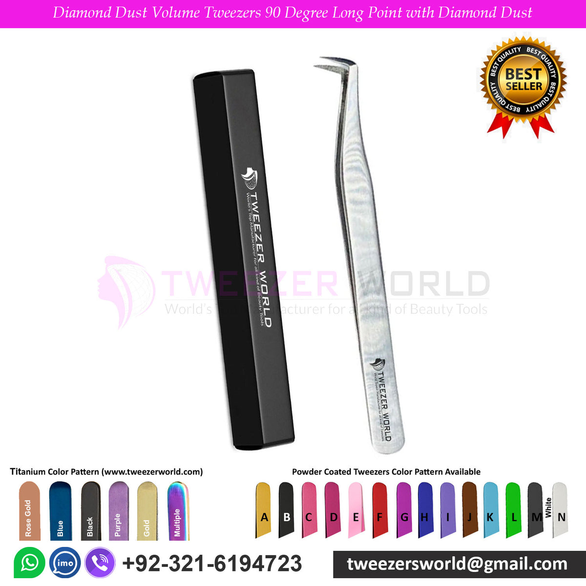 Diamond Dust Volume Tweezers 90 Degree Long Point with Diamond Dust