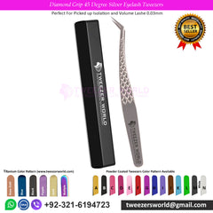 4pcs Diamond Grip Silver Eyelash Tweezers Set