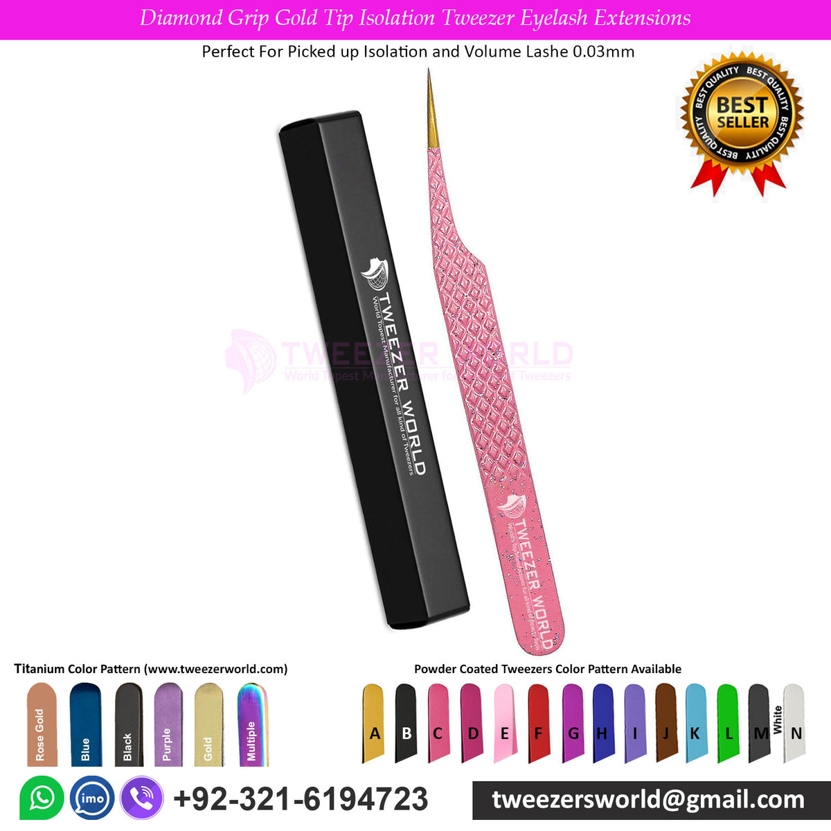 Diamond Grip Gold Tip Isolation Tweezer Eyelash Extensions