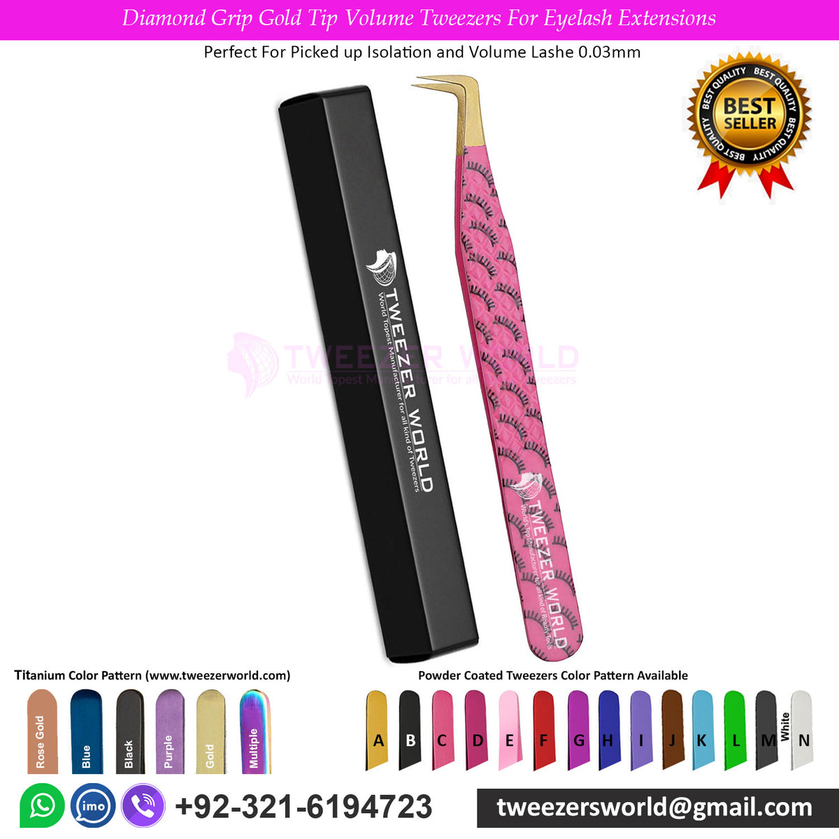 Diamond Grip Gold Tip Volume Tweezers For Eyelash Extensions