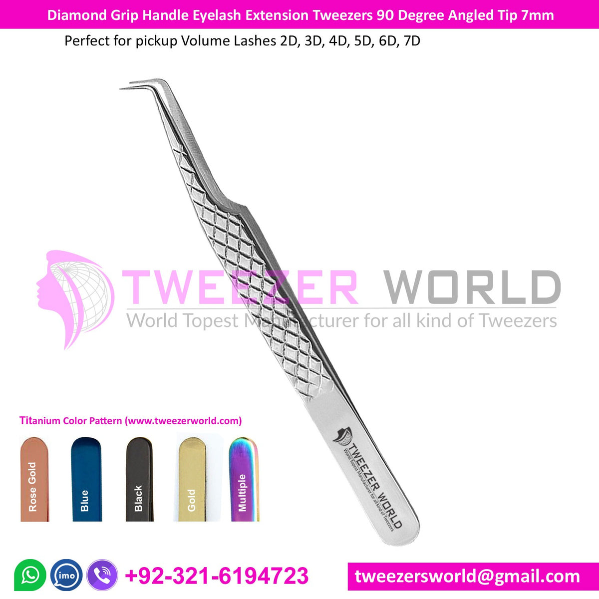 Diamond Grip Handle Eyelash Extension Tweezers 90 Degree Angled Tip