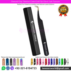 Diamond Grip Titanium Coated Gold Tip Classic Lash Tweezers