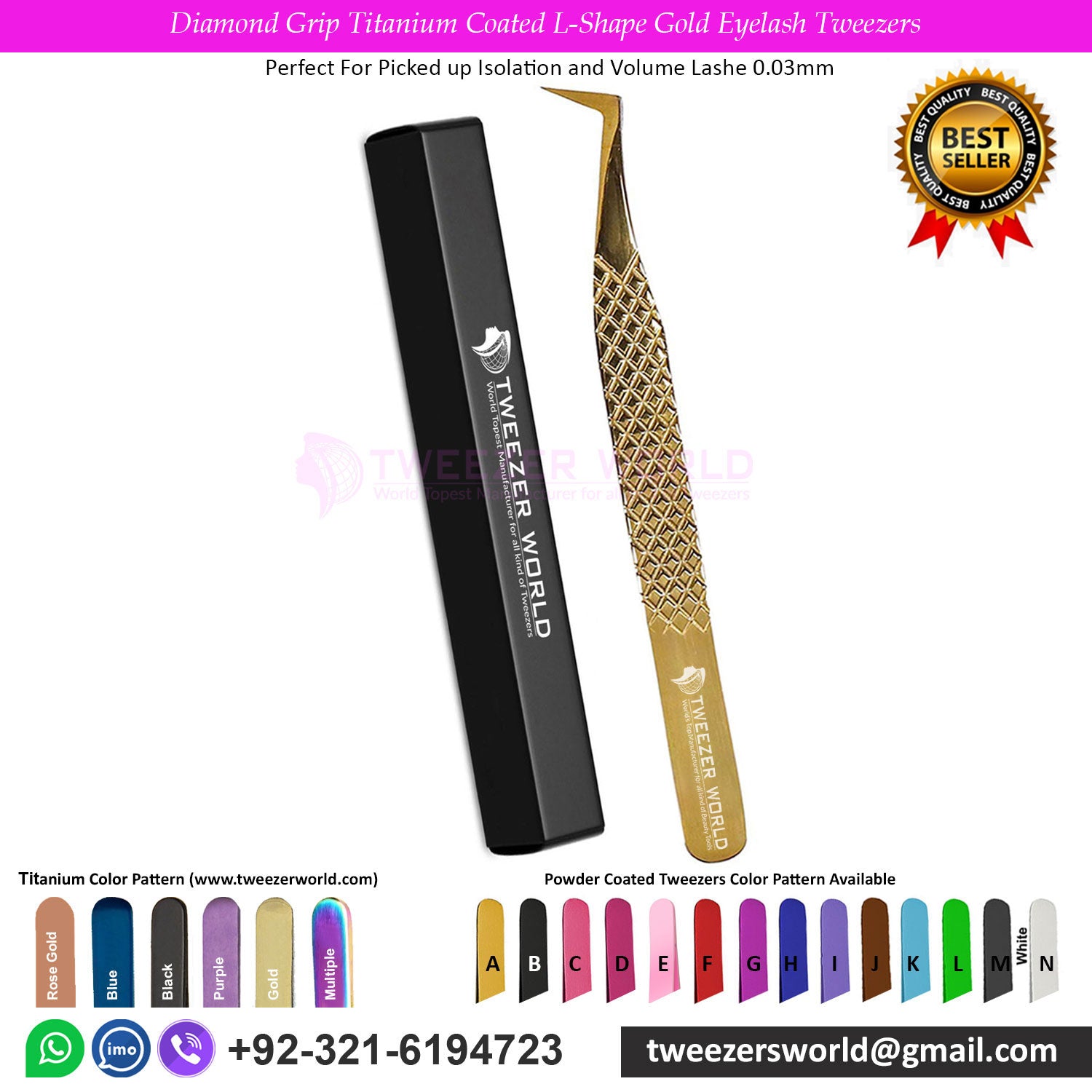 4pcs Diamond Grip Titanium Coated Gold Eyelash Extension Tweezers Set