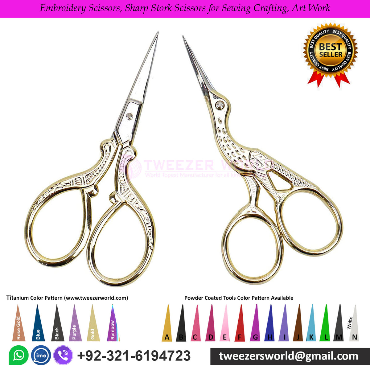 Embroidery Scissors, Sharp Stork Scissors for Sewing Crafting, Art Work