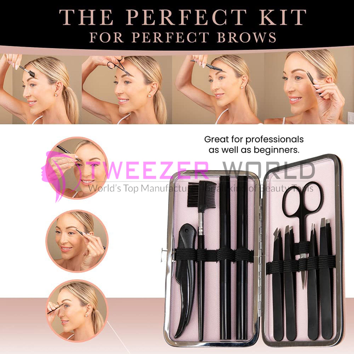 Professional Eyebrow Kit 10 Pcs Grooming Set For Women, With Razor