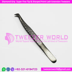 Eyelash Extension Tweezers Diamond Print Super Fine Tip Lash Tweezers