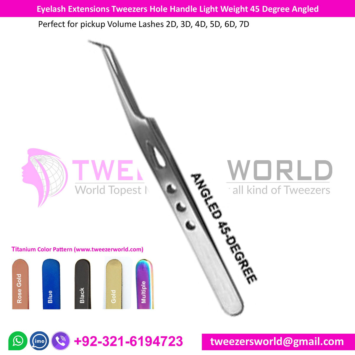 Eyelash Extensions Tweezers Hole Handle Light Weight 45 Degree Angled