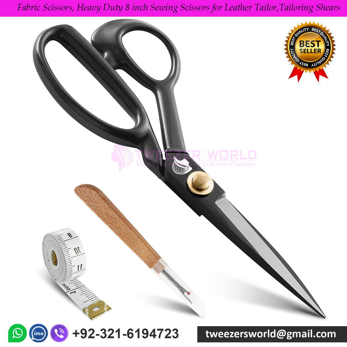 Fabric Scissors, Heavy Duty 8-inch Sewing Scissors for Leather Tailoring Shears