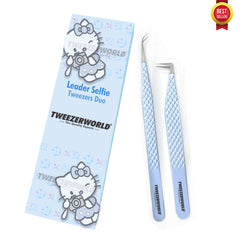 Fiber Tip Lash Tweezers Blue Leader Selfie Duo - TWEEZER WORLD