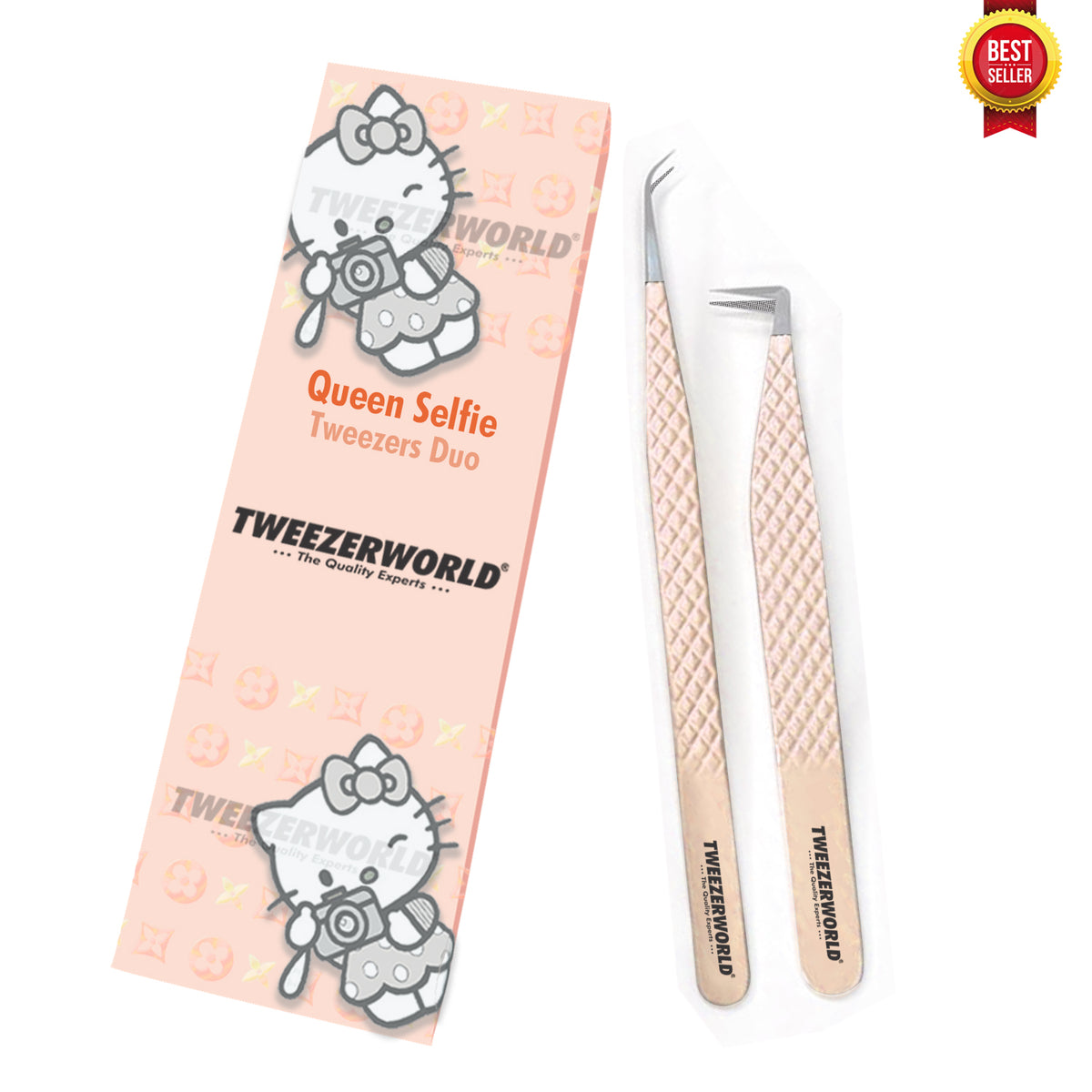 Fiber Tip Lash Tweezers Nude Queen Selfie Duo - TWEEZER WORLD