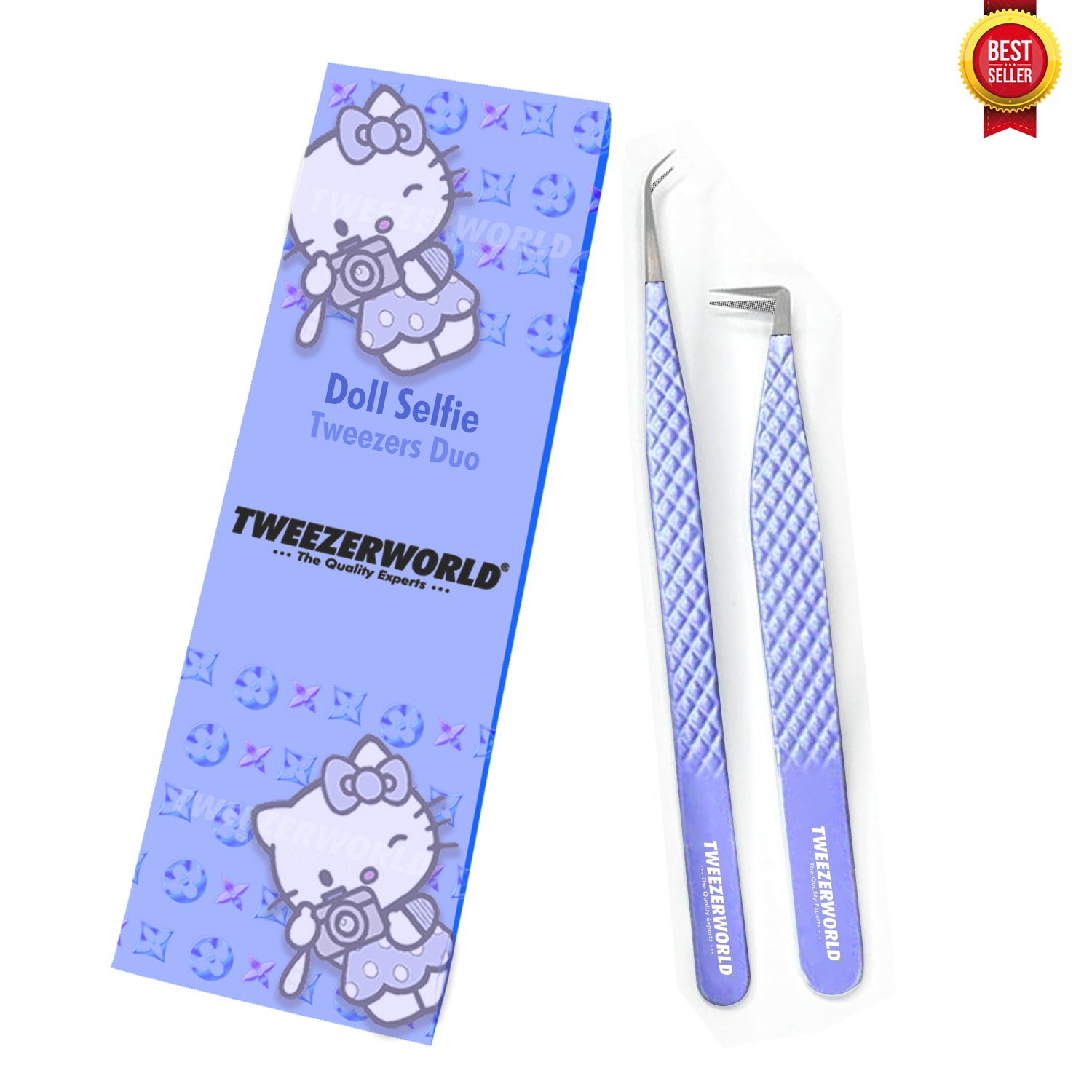 Fiber Tip Lash Tweezers Blue Doll Selfie Duo - TWEEZER WORLD