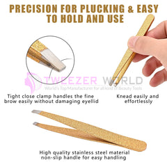 3Pcs Professional Stainless Steel Slanted Gold Eyebrow Plucker Tweezers Set