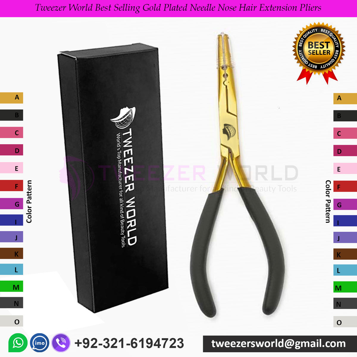 Tweezer World Best Selling Gold Plated Needle Nose Hair Extension Pliers