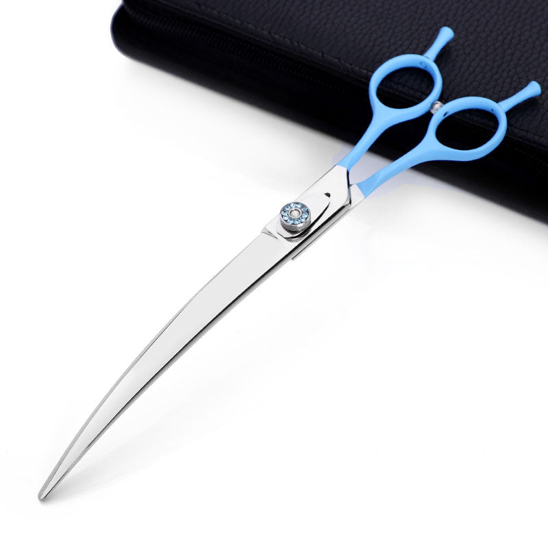 Professional curved blade blue handle pet grooming scissors hair cutting