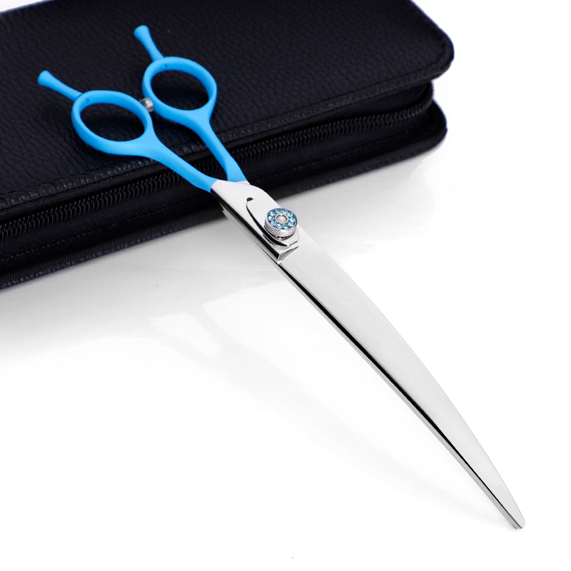 Professional curved blade blue handle pet grooming scissors hair cutting