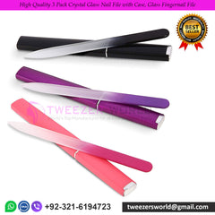 High Quality 3 Pack Crystal Glass Nail File with Case, Glass Fingernail File