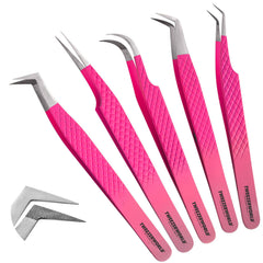 Hot Pink with Silver Tip Lash Tweezers Sets - TWEEZER WORLD