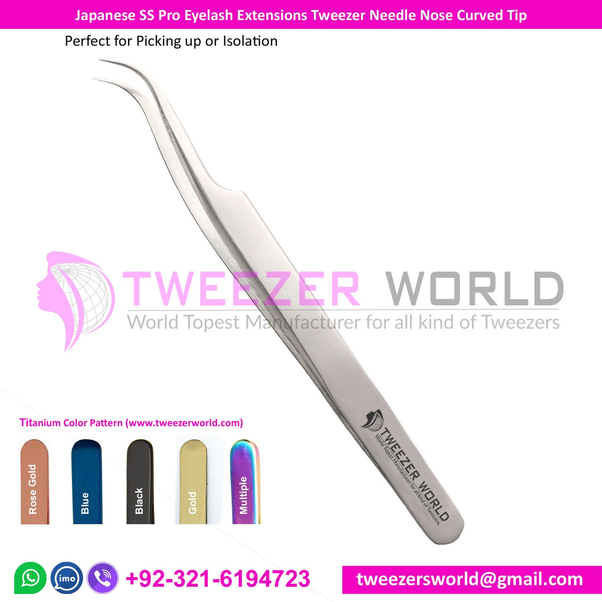 Japanese SS Pro Eyelash Extensions Tweezer Needle Nose Curved Tip