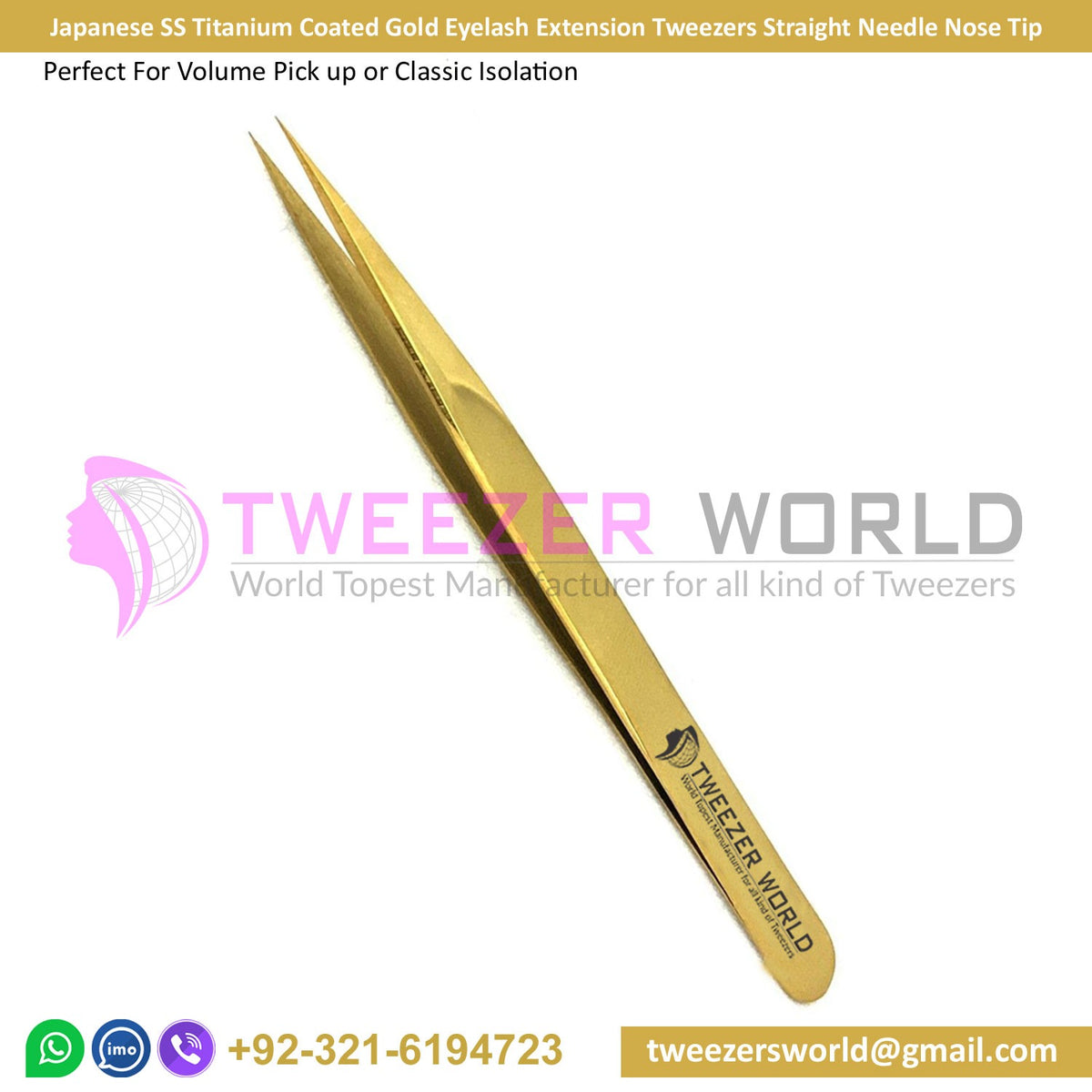 Titanium Coated Gold Eyelash Extension Tweezers Straight Needle Tip