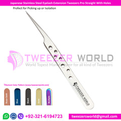 Japanese Steel Eyelash Extension Tweezers Pro Straight With Holes