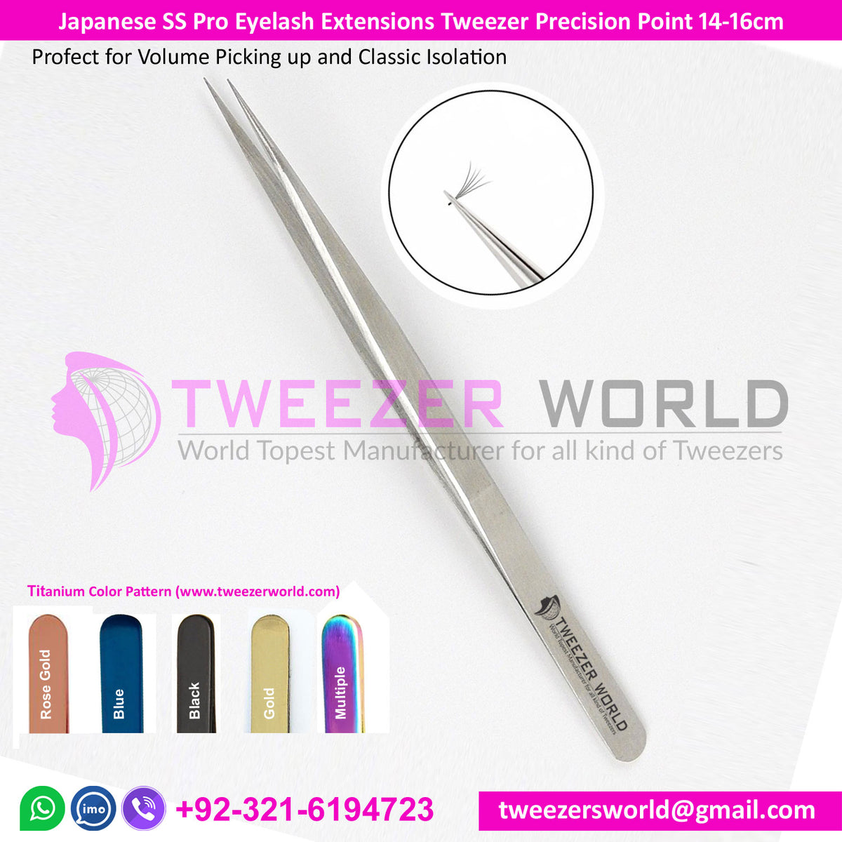 Japanese SS Pro-Eyelash Extensions Tweezer Precision Point 14-16cm