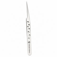 Japanese Stainless-Steel Straight Lash Isolation Tweezers with Holes - Silver | TWEEZER WORLD®