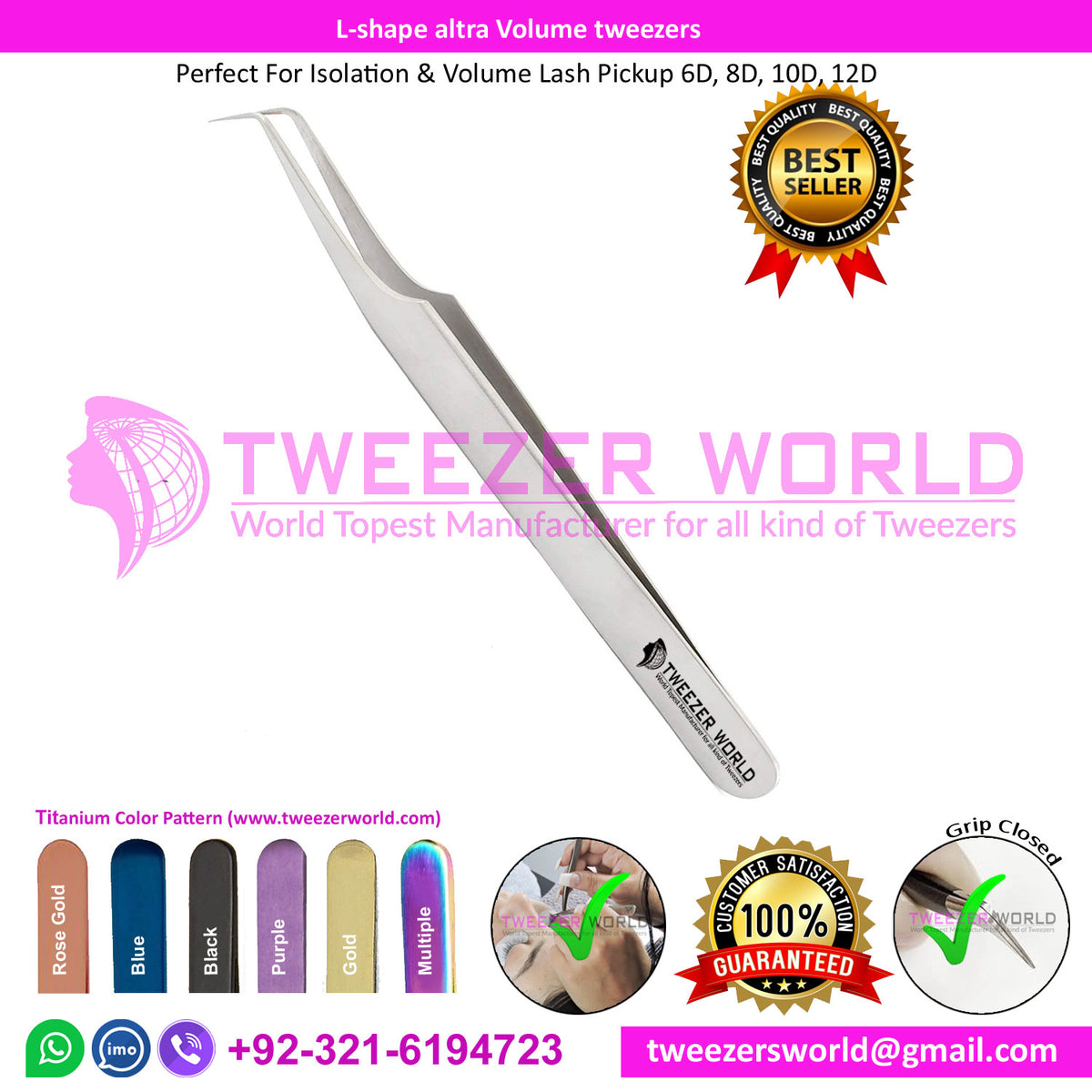 L-shape Altra Volume Lash tweezers for Eyelash extension 90 Degree