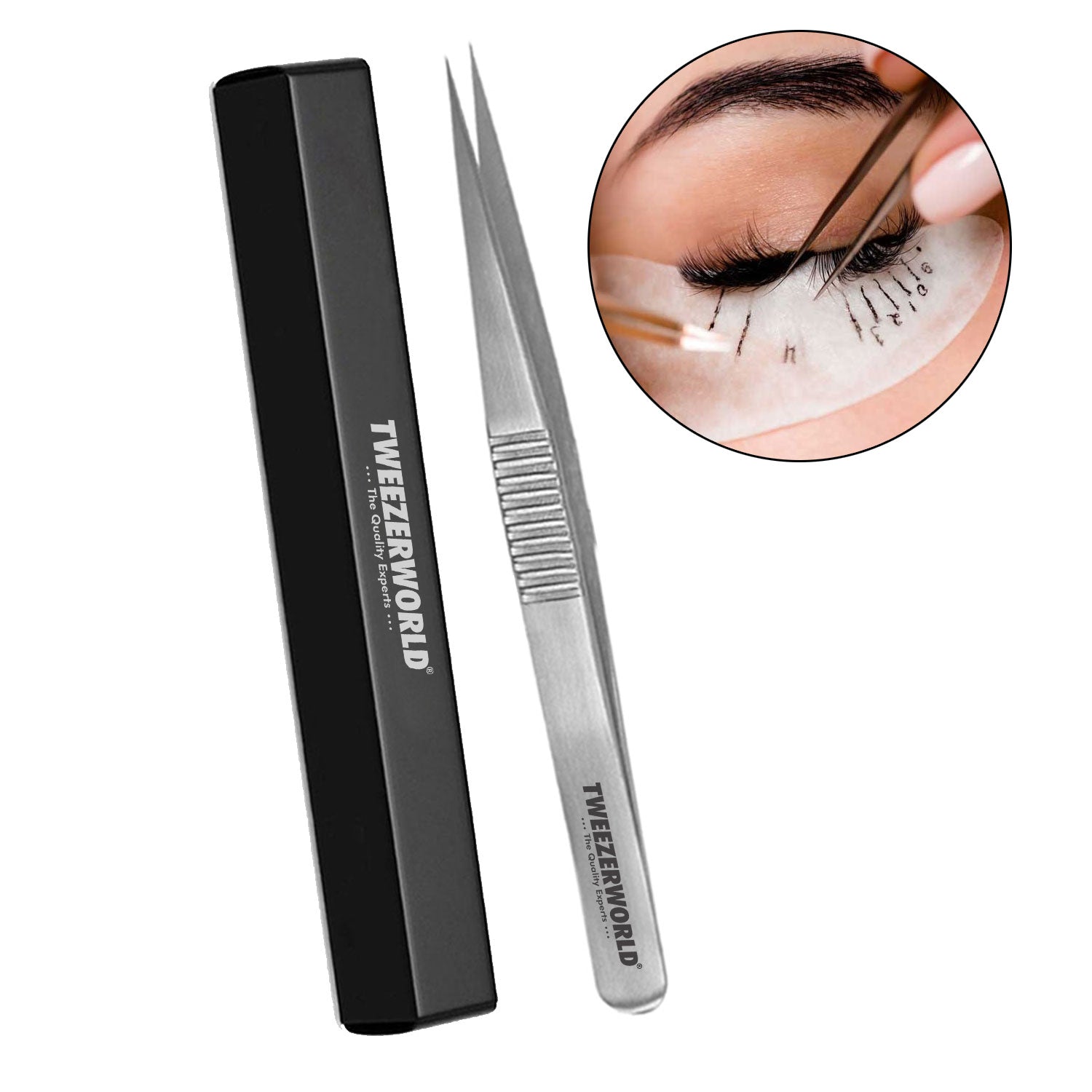 Lash Tweezers Serrated Handle Straight Non-Fiber Tip - TWEEZER WORLD