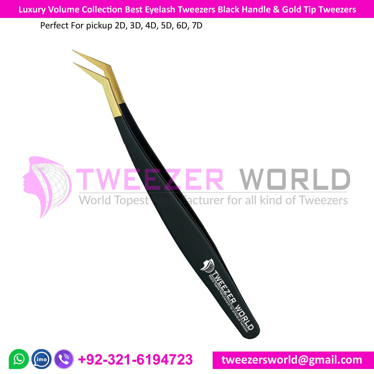 Luxury Volume Collection Best Eyelash Tweezer Black Handle &amp; Gold Tip