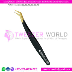 Luxury Volume Collection Best Eyelash Tweezer Black Handle &amp; Gold Tip